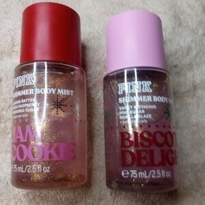 VICTORIA'S SECRET Lot 2 PINK Shimmer Body Mist Jam Cookie Biscotti Delight 2.5oz